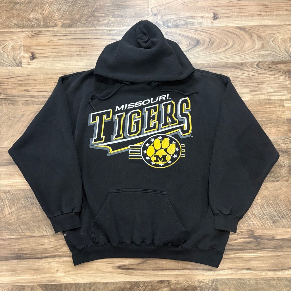 Vintage Y2K Logo 7 Hoodie Mens XL Black Missouri Tigers College Graphic Pullover